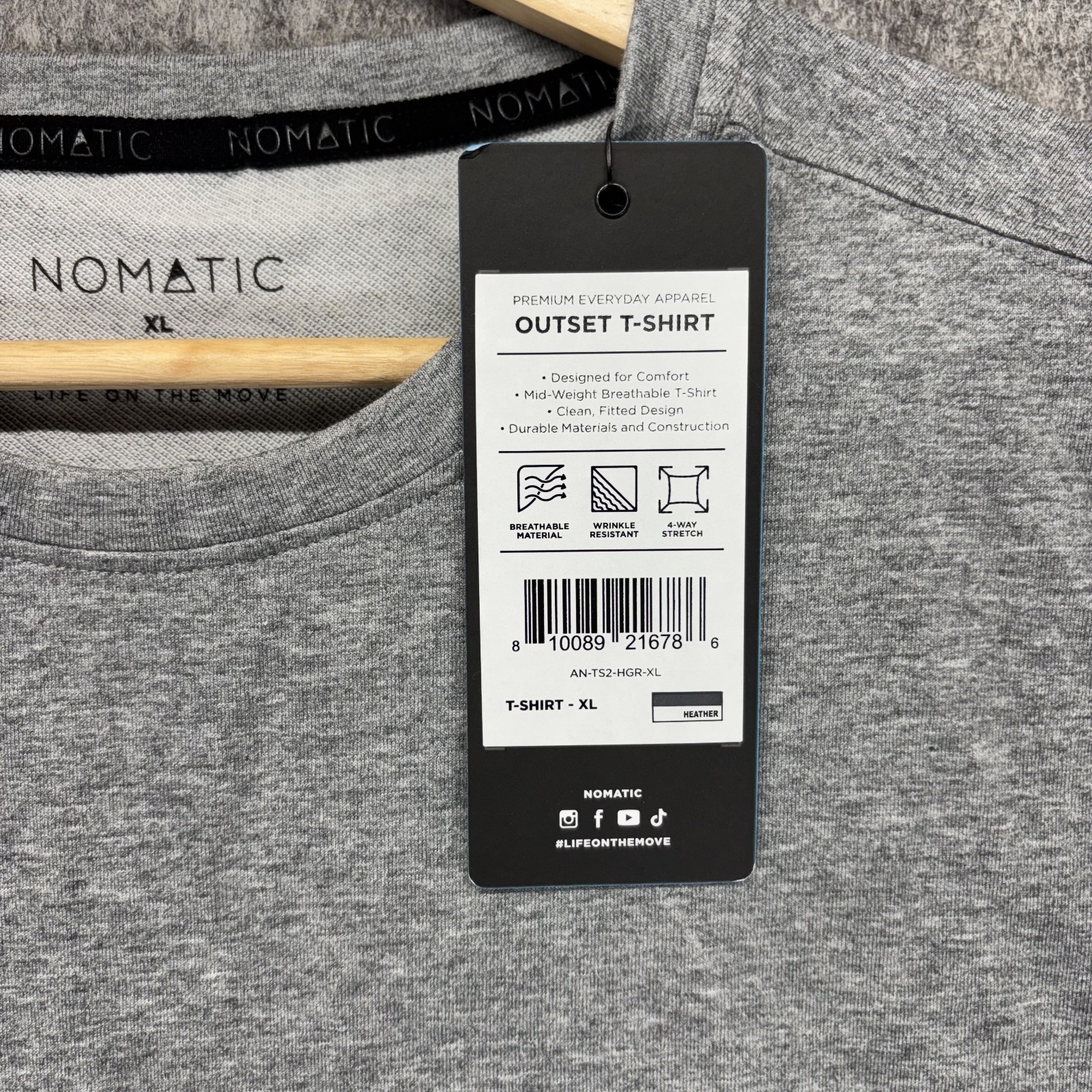 Nomatic Outset T-Shirt Men's Xl Gray Short Sleeve 4-Way Stretch — image 4 of 8